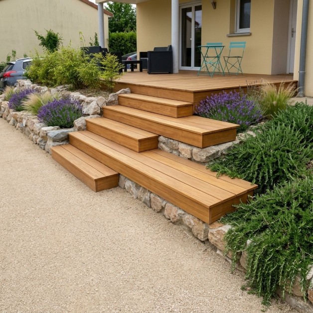 Un escalier bois vient s’intégrer dans la maçonnerie