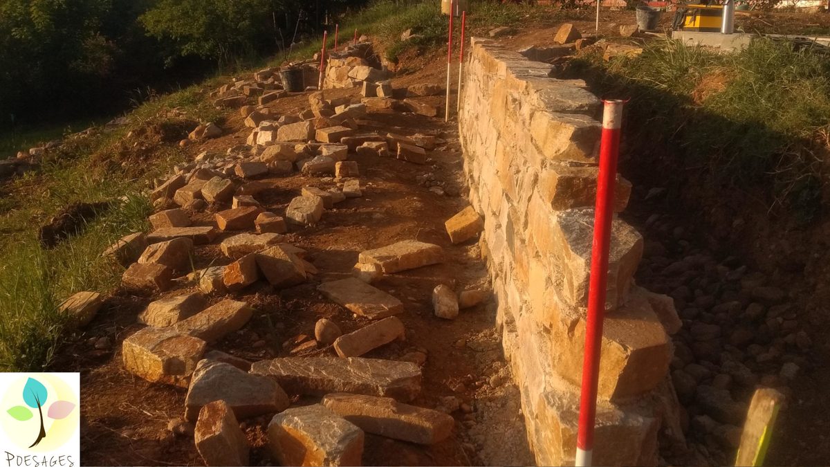 Nous avons donné un léger fruit aux murets pour reprendre la poussée de la terre sans avoir recours au béton a